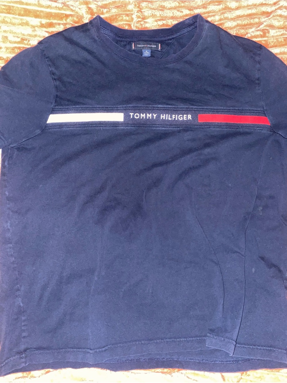 Tommy Hilfiger Navy Short Sleeve Logo Stripe Tee